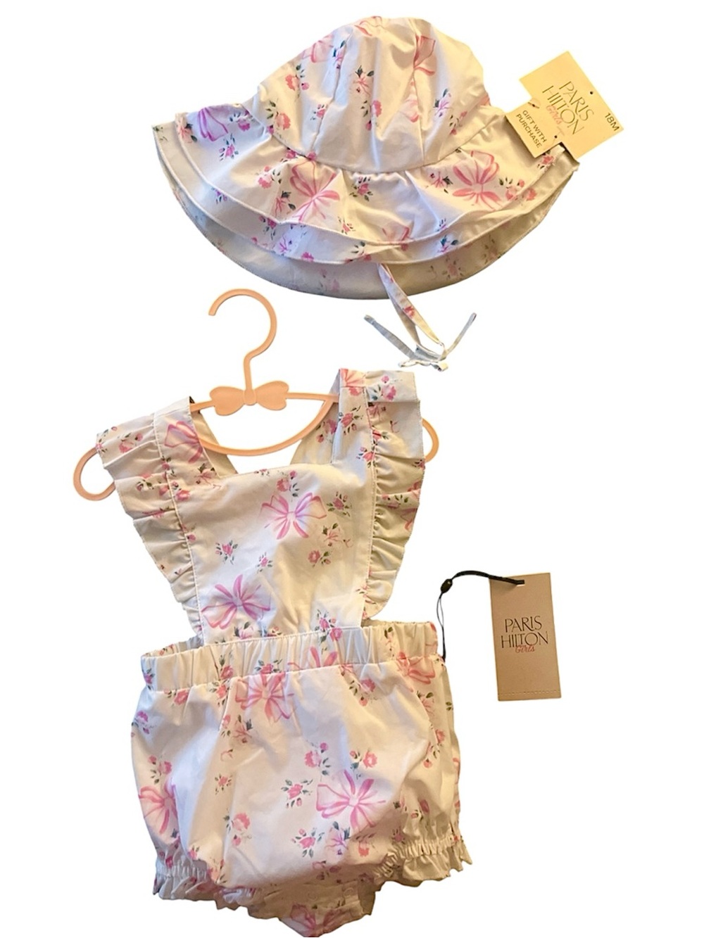 🎀Paris Hilton Baby Sun Hat & Ruffle Romper Set